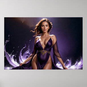Póster Sueños de la Mujer Atractiva de las Aguas Purpúrea