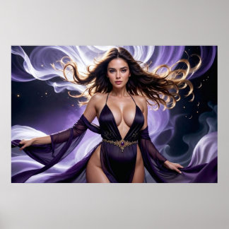 Póster Sueños de la Mujer Atractiva de las Aguas Purpúrea