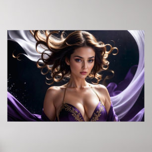Póster Sueños de la Mujer Atractiva de las Aguas Purpúrea