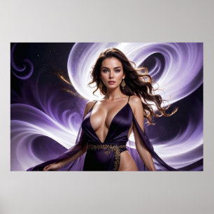 Póster Sueños de la Mujer Atractiva de las Aguas Purpúrea
