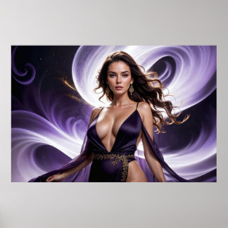 Póster Sueños de la Mujer Atractiva de las Aguas Purpúrea