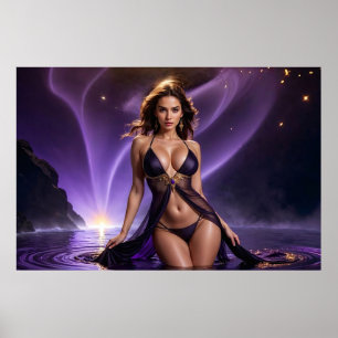 Póster Sueños de la Mujer Atractiva de las Aguas Purpúrea