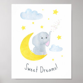 Póster Sueños dulces y bonitos citan a elefante Nursery W