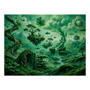Póster Sueños Esmeralda Paisaje Surrealista Tonos de Verd
