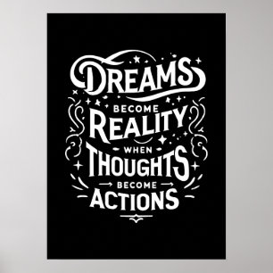 Póster Sueños vs Acciones - Motivación de éxito de afició