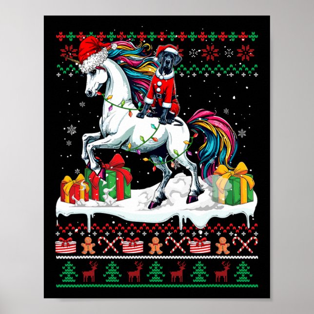 Póster Suéter de los Navidades de Santa Great Dane Riding (Frente)