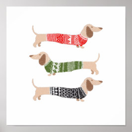 Póster Suéter de Navidad de cachorros Dachshund diversión