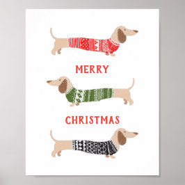Póster Suéter de Navidad Feliz Perros Wiener Dachshund