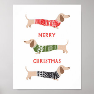 Póster Suéter de Navidad Feliz Perros Wiener Dachshund