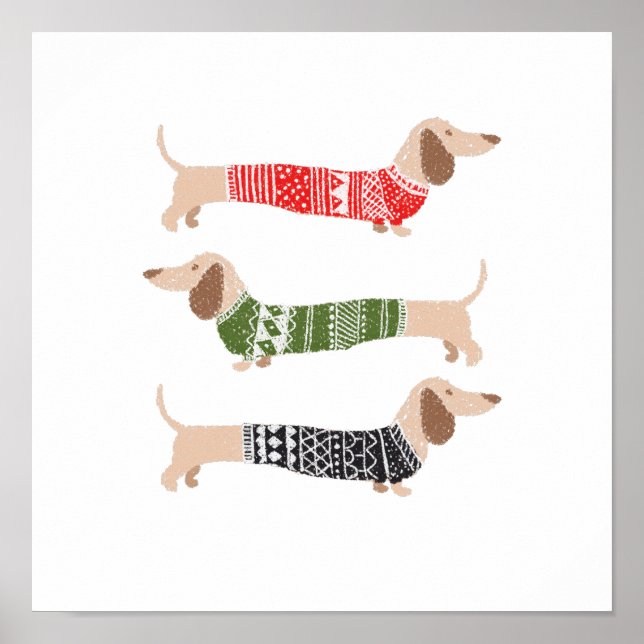 Póster Suéter de Navidad para cachorros Dachshund diversi (Frente)