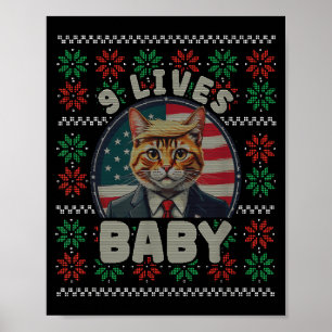 Póster Suéter divertido feo de Navidad Trump Cat Nine Liv