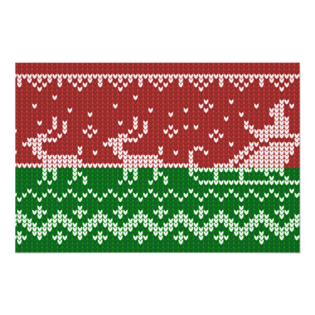 Póster Suéter fea Santa Claus trineo y renos (Anverso)