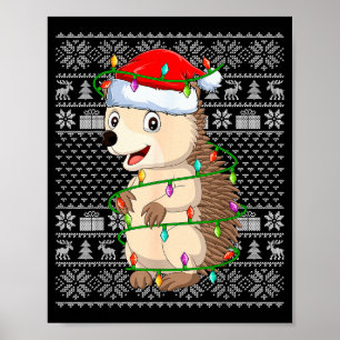 Póster Suéter feo de luces de Navidad de erizo divertido 