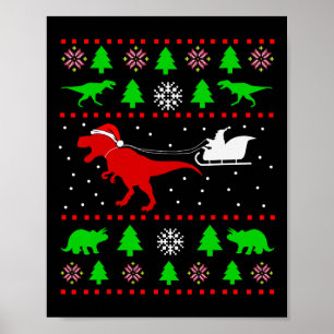 Póster Suéter feo de Navidad de dinosaurio para adultos y