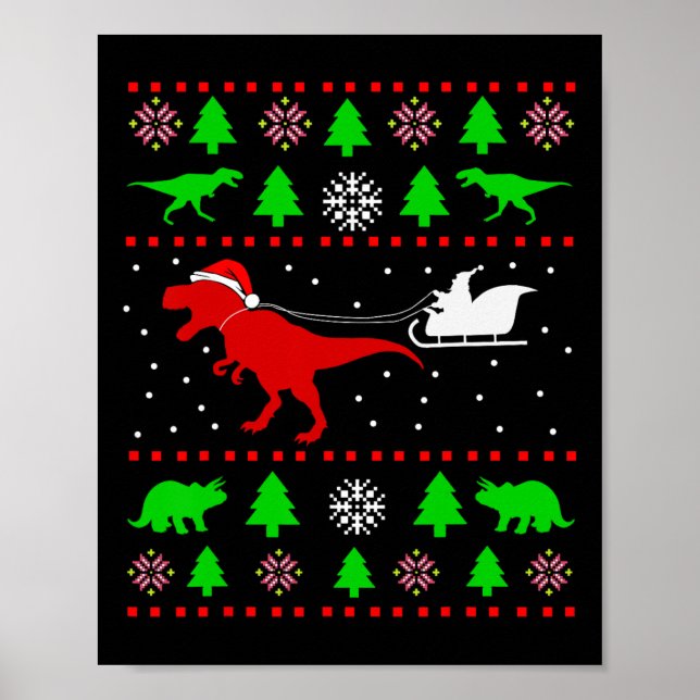 Póster Suéter feo de Navidad de dinosaurio para adultos y (Frente)