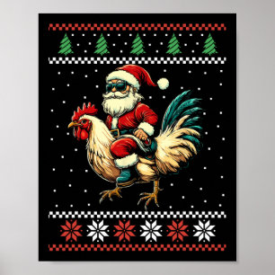 Póster Suéter feo de Navidad de granjero con Santa montan