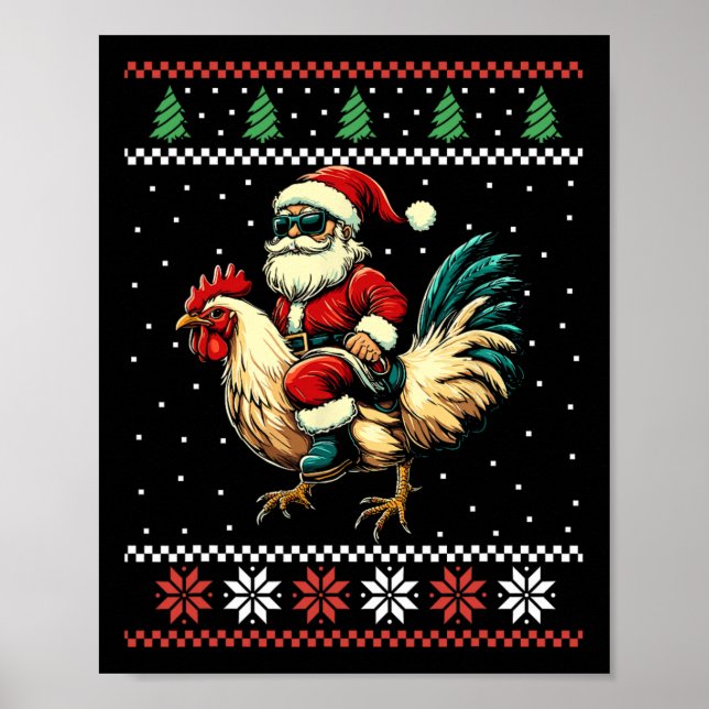 Póster Suéter feo de Navidad de granjero con Santa montan (Frente)