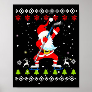 Póster Suéter feo de Navidad de hockey de Santa haciendo 