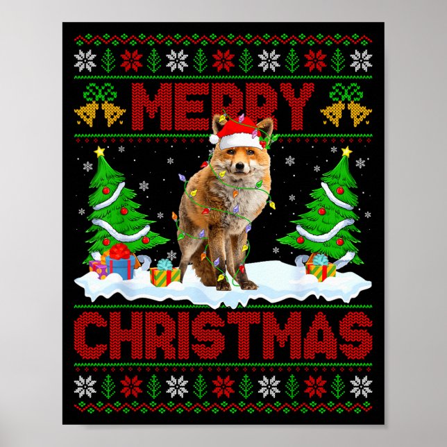 Póster Suéter feo de Navidad de zorro divertido Animal de (Frente)