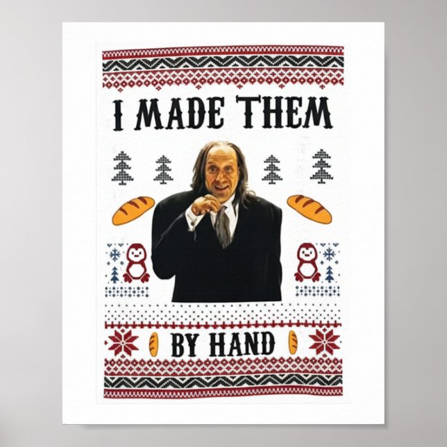 Póster Suéter feo del meme del pan “Lo hice a mano” (Frente)