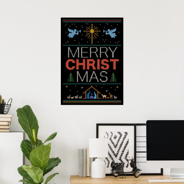 Póster Suéter navideño feo cristiano religioso (Oficina en casa)