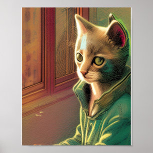 Póster Suéter verde del gato adolescente alien urbano