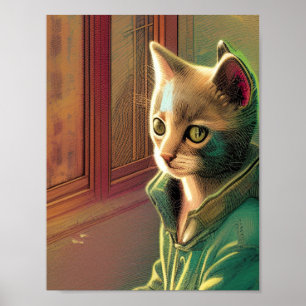 Póster Suéter verde del gato adolescente alien urbano