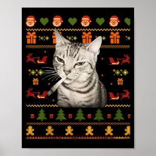 Póster Suéteres Feos de Navidad Divertidos Gatos Fumando 