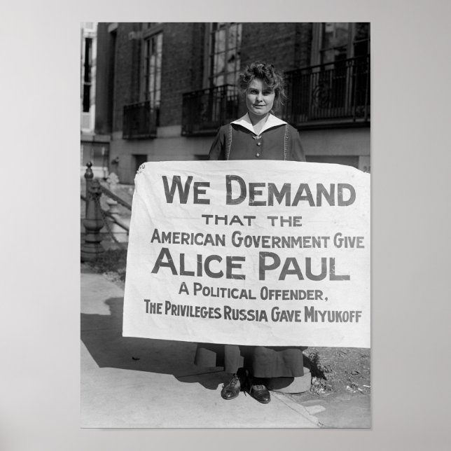 Póster Sufragette con Rótulo apoyando a Alice Paul - 1917 (Frente)