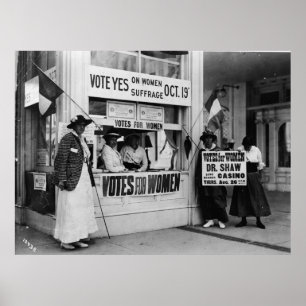 Póster Sufragio femenino en un colegio electoral en 1915