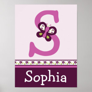 Póster Sugar Pluma Mariposa Letra & Nombre Wall Art Poste