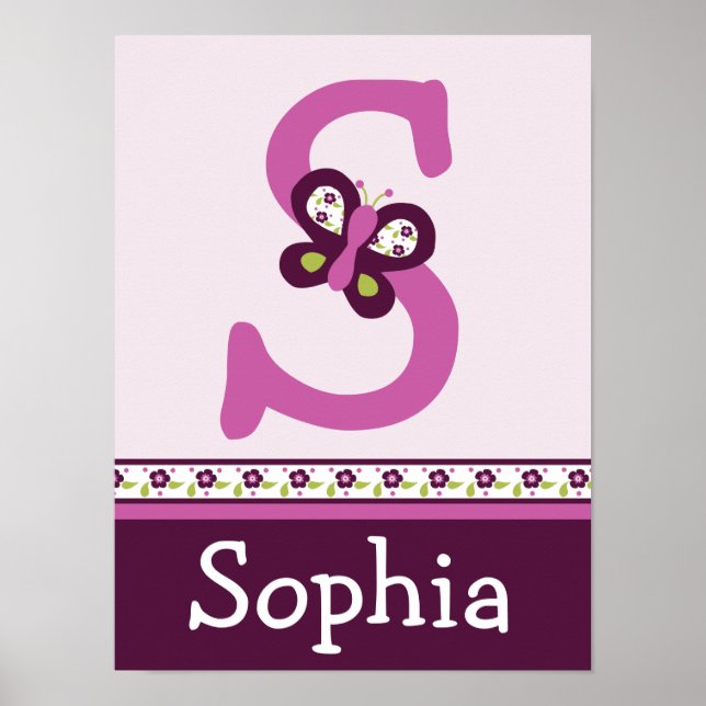 Póster Sugar Pluma Mariposa Letra & Nombre Wall Art Poste (Frente)