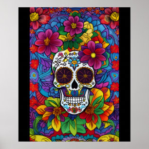 Póster Sugar Skull Art - Fiesta Floral