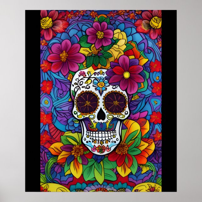 Póster Sugar Skull Art - Fiesta Floral (Frente)