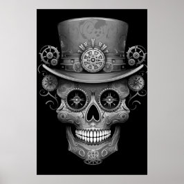Póster Sugar Skull Black + White Image on a Wall Poster