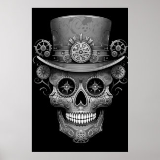 Póster Sugar Skull Black + White Image on a Wall Poster