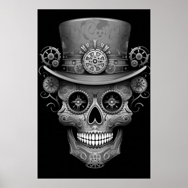 Póster Sugar Skull Black + White Image on a Wall Poster (Frente)