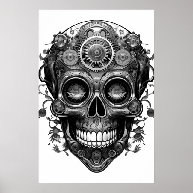 Póster Sugar Skull Black + White Image on a Wall Poster (Frente)
