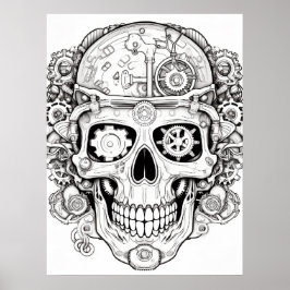 Póster Sugar Skull Image Black + White on a Wall
