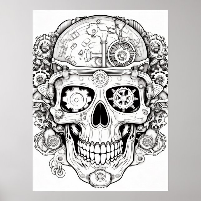 Póster Sugar Skull Image Black + White on a Wall (Frente)