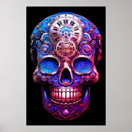 Póster Sugar Skull Images Blue and Black on a Wall