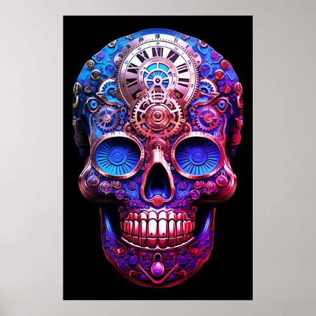 Póster Sugar Skull Images Blue and Black on a Wall (Frente)