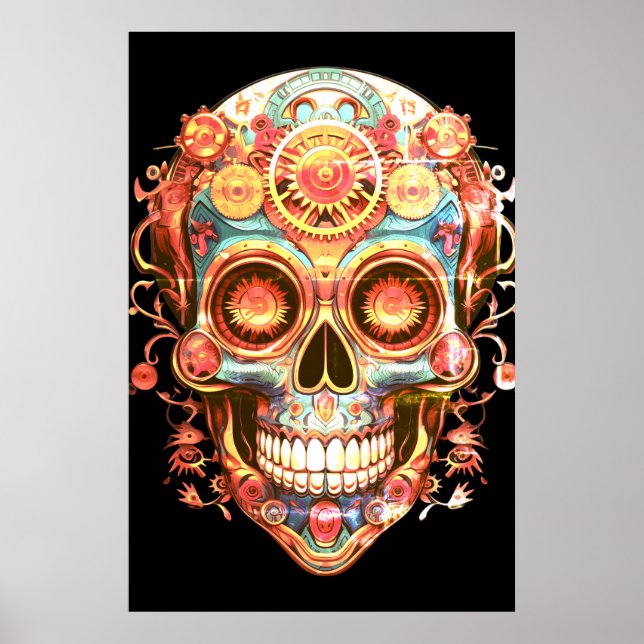 Póster Sugar Skull Images Bright Smiling Guy on a Wall (Frente)