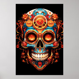 Póster Sugar Skull Images Dark Blue Smiling Guy on a Wall