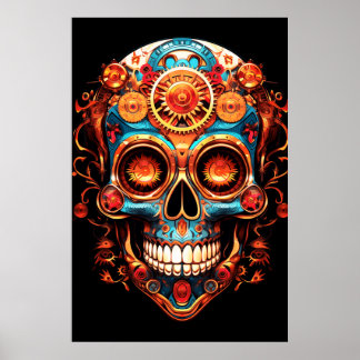 Póster Sugar Skull Images Dark Blue Smiling Guy on a Wall