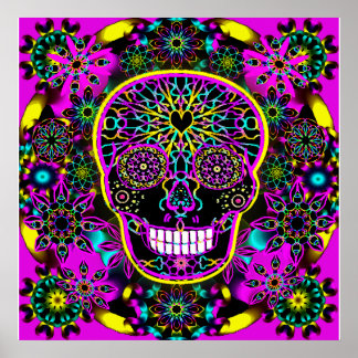 Póster Sugar Skull in Neon Pink