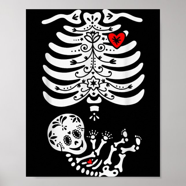 Póster Sugar Skull Skeleton Halloween Pregnancy Annouceme (Frente)