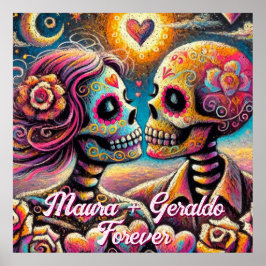 Póster Sugar Skulls in Love Chalk Pastel Personalized