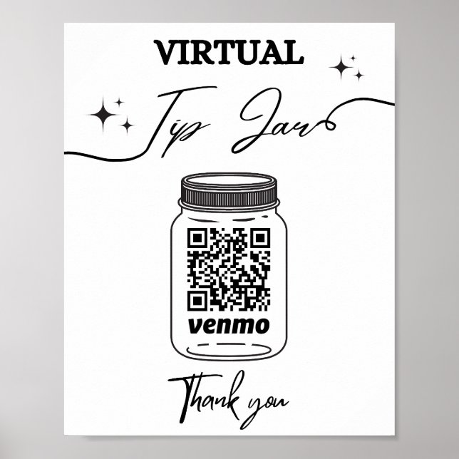 Póster Sugerencia virtual Jar QR Code Tip Your Bartender  (Frente)