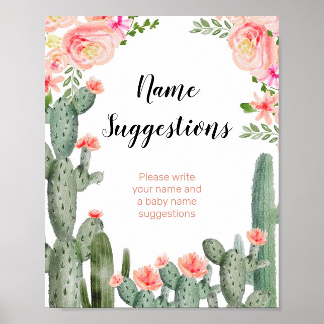 Póster Sugerencias de nombre floral Cactus Green (Frente)